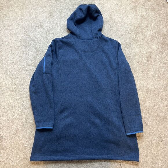 LL Bean Sweater Fleece Coat Womens 1X Blue Hooded Full Zip Long Jacket Light - Picture 7 of 7